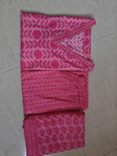 Beautiful Pink Cotton Printed Straight Suit Set - BONYHUBSALWAR KAMEEZ