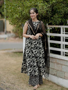 Black Printed Halter Neck Straight Suit Set - BONYHUBSALWAR KAMEEZ