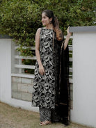 Black Printed Halter Neck Straight Suit Set - BONYHUBSALWAR KAMEEZ