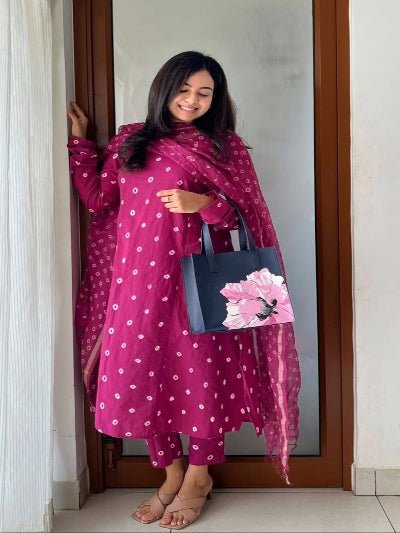 Elegant Pink Printed Cotton Straight Suit Set - BONYHUBSALWAR KAMEEZ