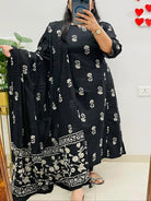 Beautiful Black Cotton printed Straight Suit Set - BONYHUBSALWAR KAMEEZ