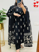 Beautiful Black Cotton printed Straight Suit Set - BONYHUBSALWAR KAMEEZ