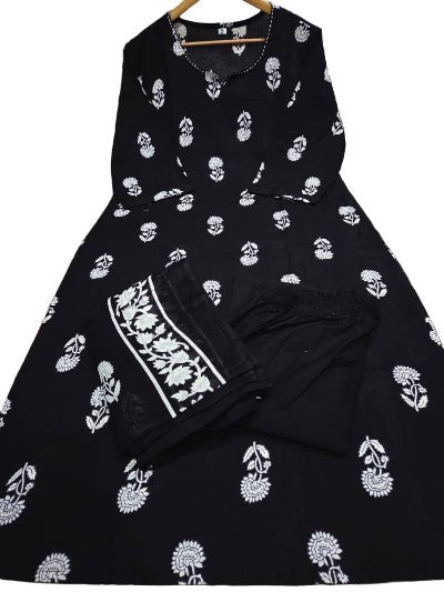 Beautiful Black Cotton printed Straight Suit Set - BONYHUBSALWAR KAMEEZ