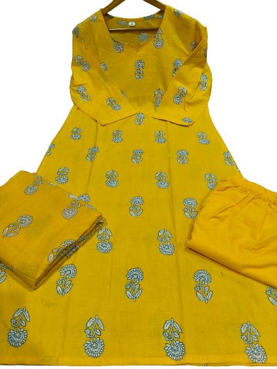 Beautiful Yellow Cotton printed Straight Suit Set - BONYHUBSALWAR KAMEEZ