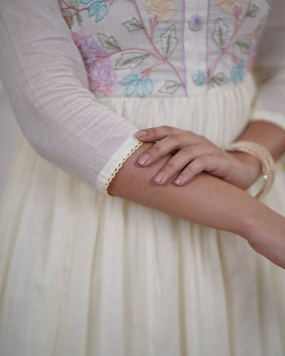 Beautiful White Embroidery Neck Yoke Cotton Straight Suit Set - BONYHUBSALWAR KAMEEZ