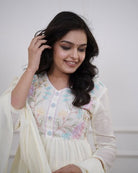 Beautiful White Embroidery Neck Yoke Cotton Straight Suit Set - BONYHUBSALWAR KAMEEZ