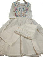 Beautiful White Embroidery Neck Yoke Cotton Straight Suit Set - BONYHUBSALWAR KAMEEZ