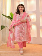 Elegant Pink Cotton Printed Straight Suit Set - BONYHUBSALWAR KAMEEZ