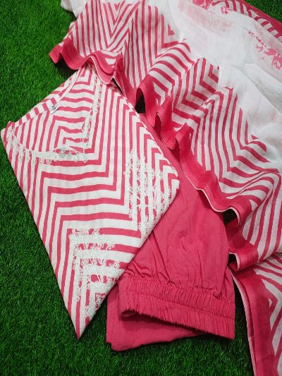 Elegant Pink Cotton Printed Straight Suit Set - BONYHUBSALWAR KAMEEZ