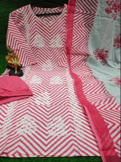Elegant Pink Cotton Printed Straight Suit Set - BONYHUBSALWAR KAMEEZ