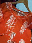 Classic Orange Cotton Printed Straight Suit Set - BONYHUBSALWAR KAMEEZ