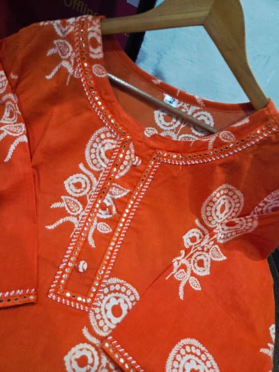 Classic Orange Cotton Printed Straight Suit Set - BONYHUBSALWAR KAMEEZ