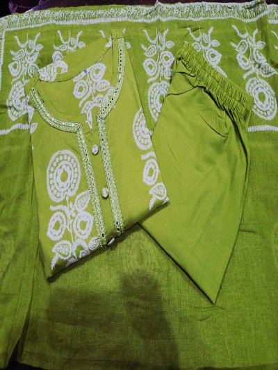 Trendy Lime Green Cotton Printed Straight Suit Set - BONYHUBSALWAR KAMEEZ