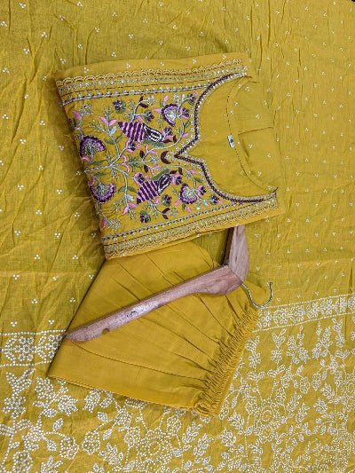 Elegant Yellow Flaired Embroidered Pure Cotton Anarkali Suit Set - BONYHUBSALWAR KAMEEZ