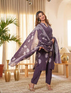 Dusty Purple Cotton Hand Work Straight Suit Set - BONYHUBSALWAR KAMEEZ