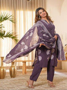 Classic Lilac Cotton Hand Work Straight Suit Set - BONYHUBSALWAR KAMEEZ