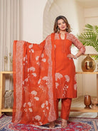 Trendy Orange Hand Work Cotton Straight Suit Set - BONYHUBSALWAR KAMEEZ