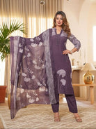 Dusty Purple Cotton Hand Work Straight Suit Set - BONYHUBSALWAR KAMEEZ