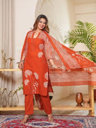 Trendy Orange Hand Work Cotton Straight Suit Set - BONYHUBSALWAR KAMEEZ