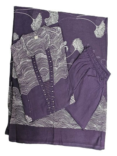 Classic Lilac Cotton Hand Work Straight Suit Set - BONYHUBSALWAR KAMEEZ