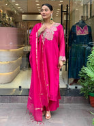 Stunning Hot Pink Embriodery Work Cotton Straight Suit Set - BONYHUBSALWAR KAMEEZ