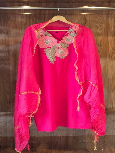 Stunning Hot Pink Embriodery Work Cotton Straight Suit Set - BONYHUBSALWAR KAMEEZ