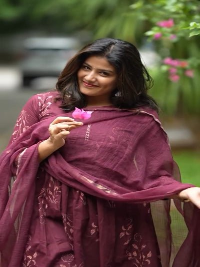 Stylish Burgandy Cotton Straight Suit Set - BONYHUBSALWAR KAMEEZ