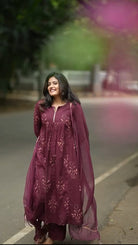 Stylish Burgandy Cotton Straight Suit Set - BONYHUBSALWAR KAMEEZ