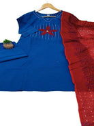 Stylish Blue Neck handwork Cotton Straight Suit Set - BONYHUBSALWAR KAMEEZ