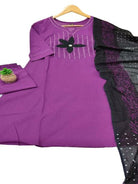 Trendy Purple Neck handwork Cotton Straight Suit Set - BONYHUBSALWAR KAMEEZ