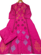 Elegant Magenta Thread Detailing Cotton Kurti Pant Set Of 2 - BONYHUBSALWAR KAMEEZ