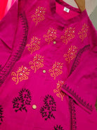 Elegant Magenta Thread Detailing Cotton Kurti Pant Set Of 2 - BONYHUBSALWAR KAMEEZ