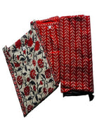Classic Red Azrak Print Embroidery Cotton Straight Suit Set - BONYHUBSALWAR KAMEEZ