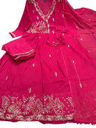 Trendy Hot Pink Angrakha Cotton Anarkali Suit Set - BONYHUBSALWAR KAMEEZ