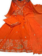 Trendy Orange Angrakha Cotton Anarkali Suit Set - BONYHUBSALWAR KAMEEZ