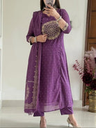Stylish Purple Cotton Embroidered Yoke Straight Suit Set - BONYHUBSALWAR KAMEEZ