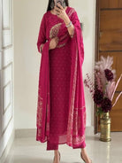 Beautiful Magenta Cotton Embroidered Yoke Straight Suit Set - BONYHUBSALWAR KAMEEZ