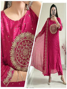 Beautiful Magenta Cotton Embroidered Yoke Straight Suit Set - BONYHUBSALWAR KAMEEZ