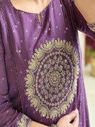 Stylish Purple Cotton Embroidered Yoke Straight Suit Set - BONYHUBSALWAR KAMEEZ