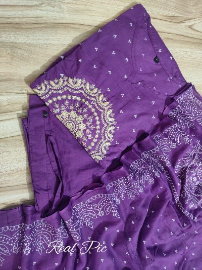 Stylish Purple Cotton Embroidered Yoke Straight Suit Set - BONYHUBSALWAR KAMEEZ