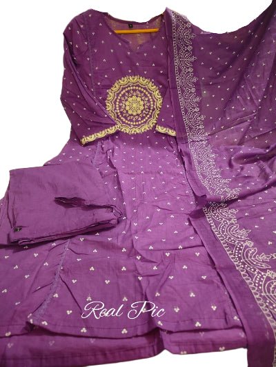 Stylish Purple Cotton Embroidered Yoke Straight Suit Set - BONYHUBSALWAR KAMEEZ
