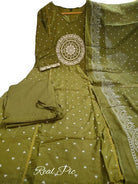 Beautiful Olive Green Cotton Embroidered Yoke Straight Suit Set - BONYHUBSALWAR KAMEEZ
