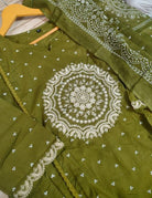 Beautiful Olive Green Cotton Embroidered Yoke Straight Suit Set - BONYHUBSALWAR KAMEEZ