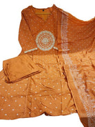 Dusty Orange Cotton Embroidered Yoke Anarkali Suit Set - BONYHUBSALWAR KAMEEZ
