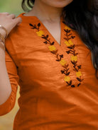 Classy Bright Orange Cotton V - Neck Kurti Pant Set Of 2 - BONYHUBSALWAR KAMEEZ