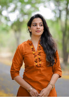 Classy Bright Orange Cotton V - Neck Kurti Pant Set Of 2 - BONYHUBSALWAR KAMEEZ