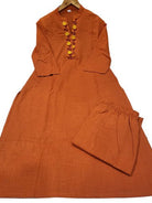 Classy Bright Orange Cotton V - Neck Kurti Pant Set Of 2 - BONYHUBSALWAR KAMEEZ