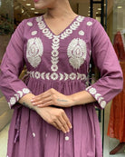 Onion Purple Embroidery Cotton Anarkali Suit Set - BONYHUBSALWAR KAMEEZ