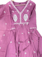 Onion Purple Embroidery Cotton Anarkali Suit Set - BONYHUBSALWAR KAMEEZ