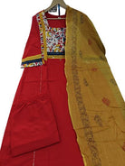 Classic Red Cotton Embroidery Straight Suit Set - BONYHUBSALWAR KAMEEZ
